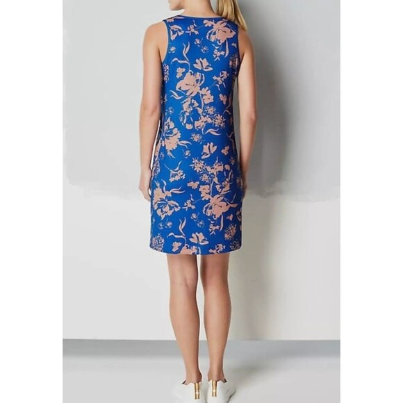 J.JILL  Sleeveless Active Dress Short Sz XS Blue Peach Floral 1/4 Zip Knit Beach - Picture 3 of 10
